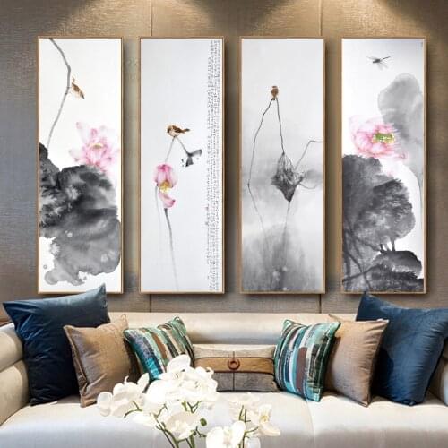 Dragon Birds Lotus Flower Chinese Style Poster Canvas Print Painting Wall Art Living Room Home Decoration