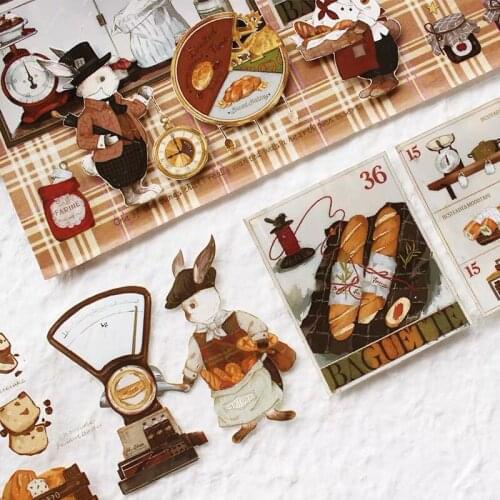 Lovely Bunny Bread Washi Masking Tapes for Card Making Bullet Journal DIY Scrapbooking Label Stickers
