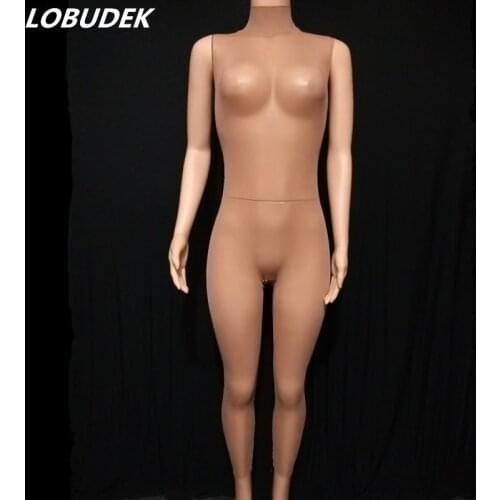 Tan Nude Mesh Transparent Leotard Stretch Skinny Jumpsuit DJ Nightclub Pole Dance Performance Costume Bar Dancer Sexy Stage Wear