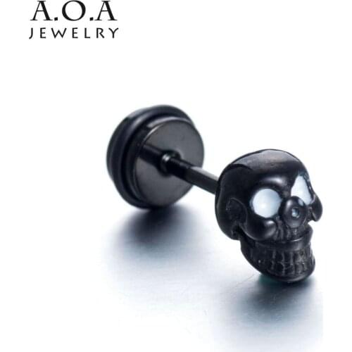Hip-Hop Stainless Steel Skeleton Stud Earrings Black Color Punk Rock Skull Earrings For Cool Men/Women