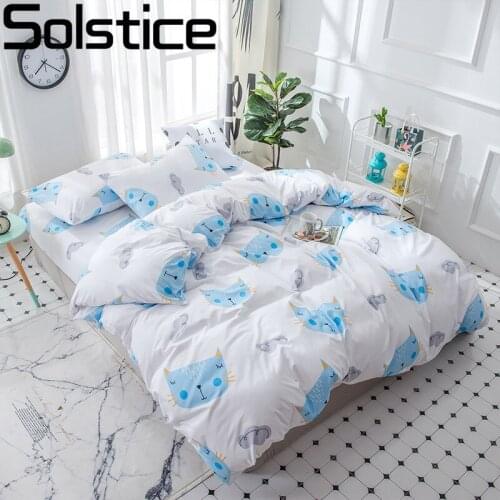 Solstice Home Textile Blue Kitty Brief Fashion Bedding Set Girl Kids Bedinens Duvet Cover Bed Sheet Pillowcase 3/4Pcs Bedclothes