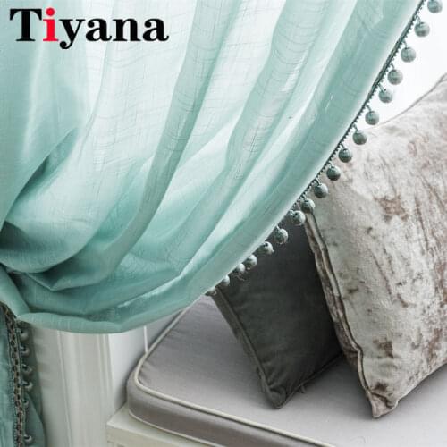 Modern Solid White Tulle Curtains With Beads Tassel Decor For Bedroom Living Room Kitchen Green Window Drapes Door JK046X