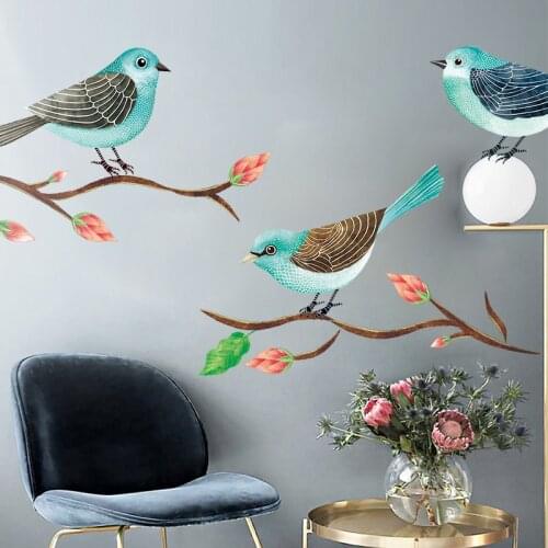 Creative Birds on Brach Wall Stickers Flowers Abstract 2021 New Year Living Room Bedroom Wall Decoration Decals Art Wallpaper