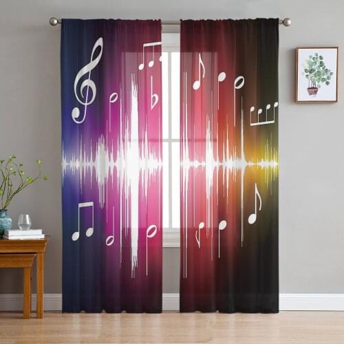 Music Jumping Notes Window Treatment Tulle Modern Sheer Curtains for Kitchen Living Room the Bedroom Curtains Decoration