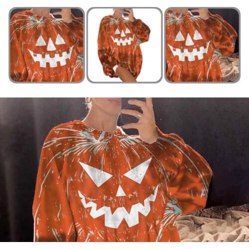 Comfortable Unique Halloween Printed Casual Sweatshirt Top Pullover Sweatshirt Round Neck Outerwear