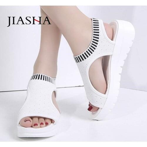 Knitted mesh summer sandals women shoes 2021 wedges casual shoes woman platform sandals plus size
