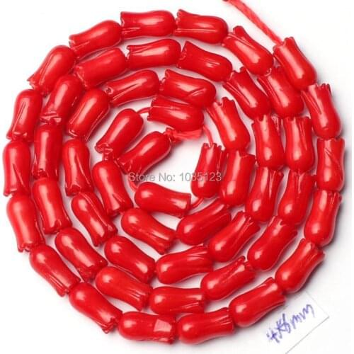 High Quality 4x8mm Natural Smooth Red Coral Carved Flower Shape Loose Beads Strand 15" DIY Creative Jewellery Making w1929