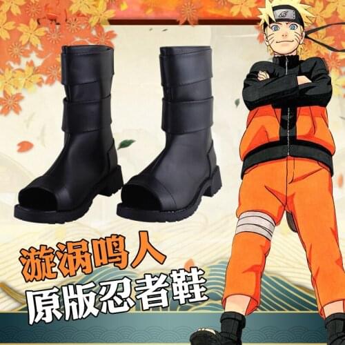 Japanese Anime Cosplay Costumes Black PU Leather Shoes Uzumaki Ninja Boots Halloween Party Shoes Size 36-40 Anime props