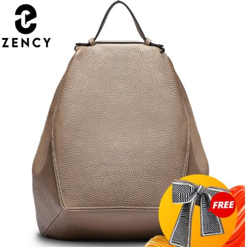 Zency Large Capacity Women Backpack 100% Genuine Leather Female Travel Bag Schoolbag For Girls Fashion Knapsack Irregular Khaki