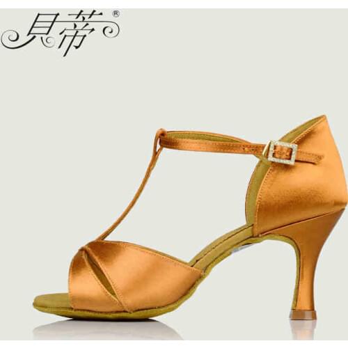 Latin dance shoes woman Salsa BD 2358 Imported satin Shiny dazzling Genuine Leather soles wear-resistant non-slip Deep skin Hot