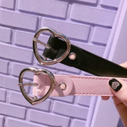 Harajuku PU Leather Belts for Women Metal Heart Buckle Belt Waistband Dress Accessories Fashion Girls High Quality Female Belts