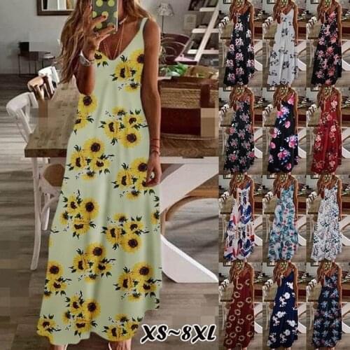 Ladies Summer Printed Sling Deep V Neck Slim Beach Dress Casual Floral Ladies Backless Long Skirt Female Holiday Dress