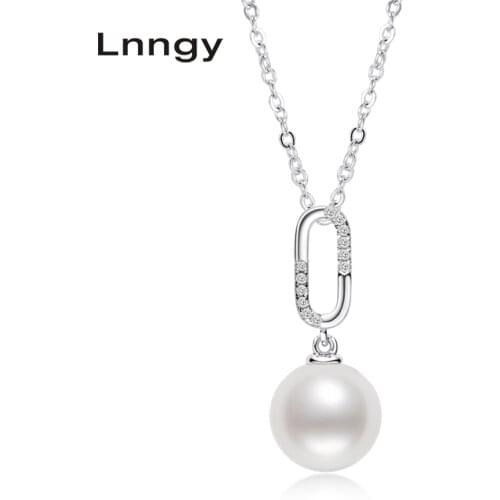 Lnngy Lnngy925 Sterling Silver Necklace 7.5-8mm Genuine Freshwater Pearl Pendant Necklace for Women with Silver Chain Necklace
