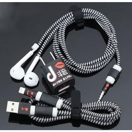 1.4M TPU Spiral USB Charging Cable Protector Set Earphone Cord Protection For iphone 5 5s 6 7 8 Cable Winder Wire Line Protecive