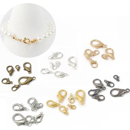 10/12/14/16/18/21mm Bronze Gold Silver Gun Black Lobster Clasps Hooks Bracelet End Link Connectors For Jewelry Making DIY Buckle