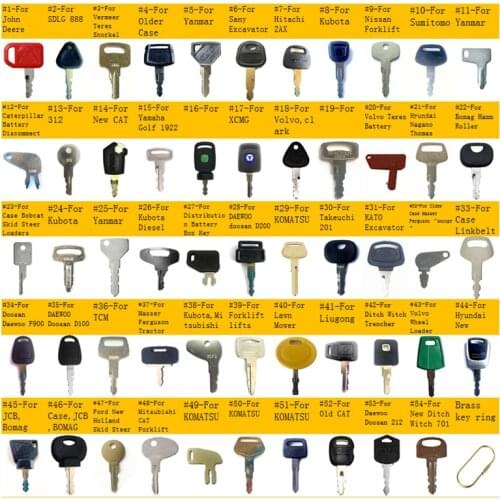 54pc Heavy Equipment Ignition Key For John Deere For Hitachi,Fiat,Yanmar For Kubota,Nissan,Sumitomo For Caterpillar For Hyundai