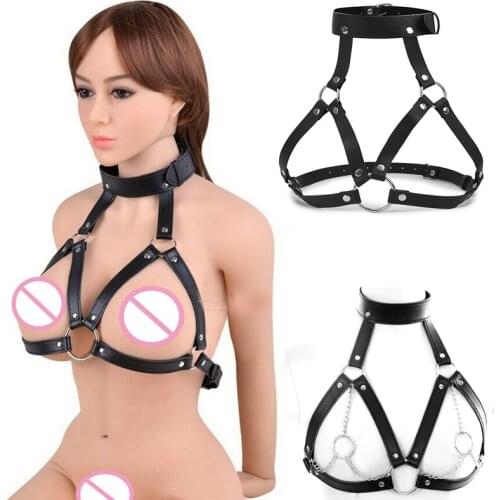 Bdsm Cupless Bra Bondage Set,Fetish Leather Chest Restraint Harness Sexy Lingerie,SM Sex Game Breast Flirting Sex Tool For Women