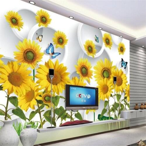 Beibehang Youth sunshine sunflower 3D stereo TV backdrop large custom non - woven wallpaper decorative painting