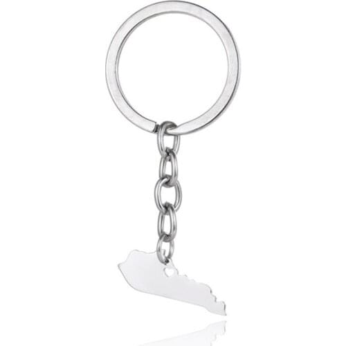 Elfin Kentucky Map Key Chains KY Map Stainless Steel Bag Car Keychain Key Ring For Women Men Map Memorial Gift Jewellery