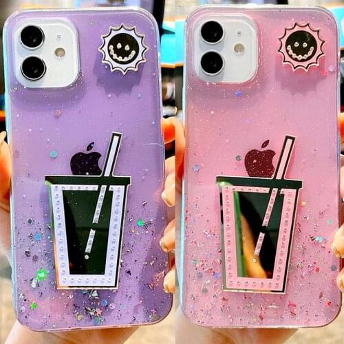 Cute drink cup case for OPPO A94 A95 A74 A54 A55 A15 A53 A32 A72 A52 A5 A9 2020 case soft silicone Clear Milk tea cover