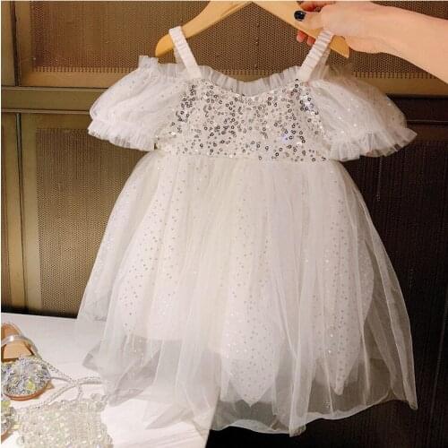 2021 summer fashion dress new girl puff sleeve mesh baby sequined princess dresses casual cotton cute toddler sling costume