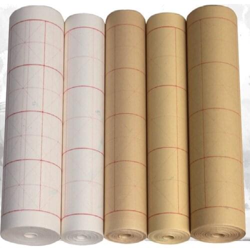 Long Rolling Bamboo Paper Chinese Calligraphy Xuan Paper with Rice Grids Half Ripe Rice Paper for Calligraphy Writing Rice Paper
