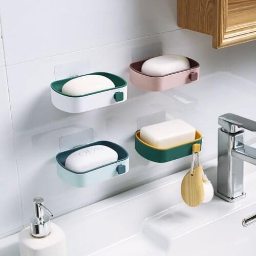 Home Wall Mounted Hook Soap Box Organizer Double Layer Drain Cleaning Sponge Punch-Free Storage Holder Kitchen Bathroom Utensil