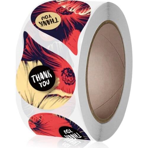 Raindrop Floral Thank You Sticker 500pcs Scrapbooking 6 Unique Designs for Small Business Gift Decoration Handmade Sealing Label