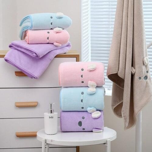 Purple Child’s cartoon rabbit soft absorbent coral fleece Bath towel 70*140cm TJ4570