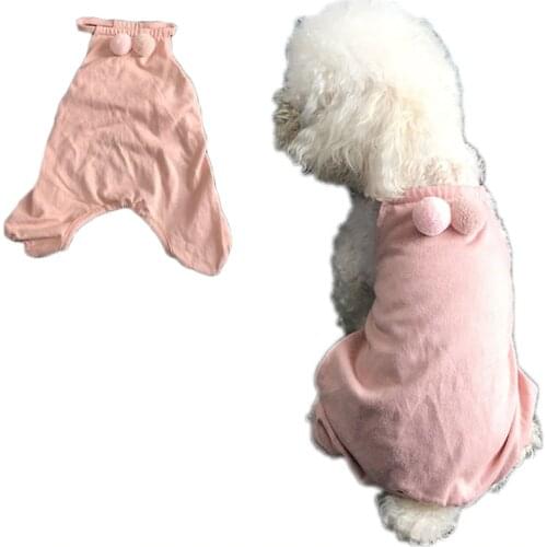 Cotton Dog Pajamas 4 Legs Pet Clothes Jumpsuit Vest Shirt With Hairball PJS Puppy Cat Pyjamas Lightweight For Small Dogs Poodle