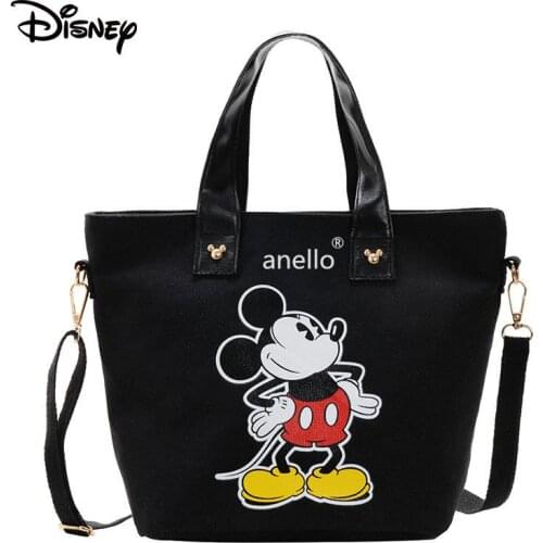 Disney Mickey Mouse Canvas Cartoon Fashion Minnie Printed Children Handbag Large Capacity Shoulder Tote Messenger Womens Bag
