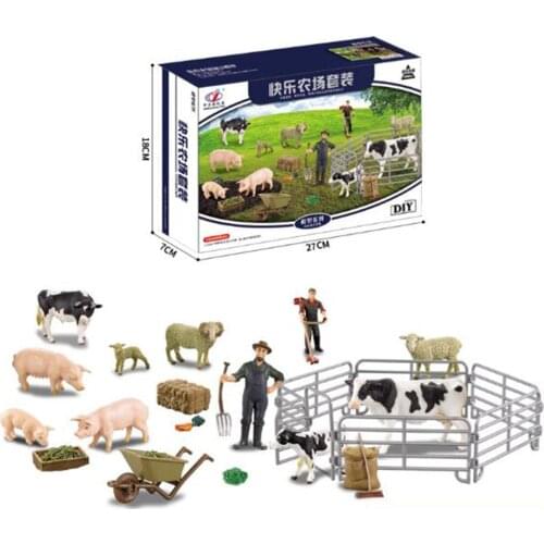 1 Set Simulation Farm Playset Includes Pigs Sheep Cows Fence Farmers and Stroller Cart - For Kids Early Educational Toys