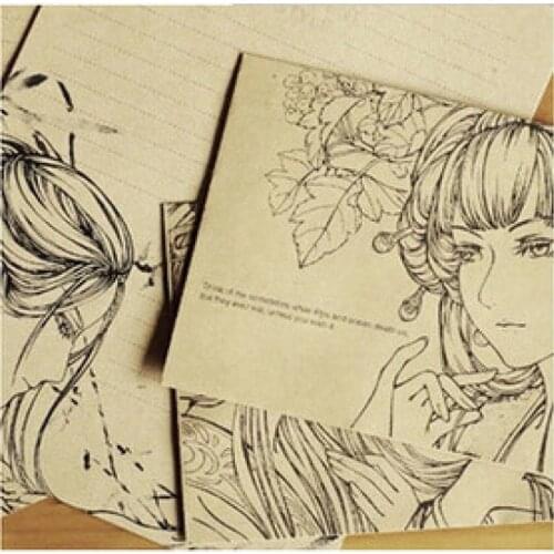 Cute kraft paper envelope set inclue 2pcs envelopes and 4pcs letter paper Japan cartoon girl design stationery