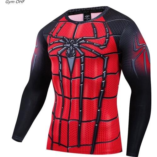 Men Running T-shirt Fitness Tight Long Sleeve Sport T shirt Men MMA Training Compression Shirts Rashgard 3D Printed Cosplay Tops