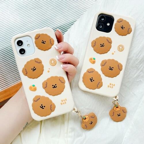 3D Cute Cartoon Orange Teddy dog Phone Case For iPhone 11 12 Pro Max X XS Max XR 7 8 Plus SE 20 Soft Silicone With Pendant Cover