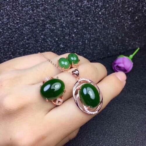 Natural Hetianyubiyu set 925 sterling silver Seiko inlaid ring earrings to mother and mother love