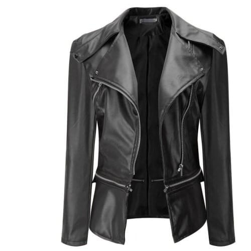 2019 new jacket womens clothing high quality pu leather jacket fashion zipper Slim motorcycle soft bright outerwear Small cats