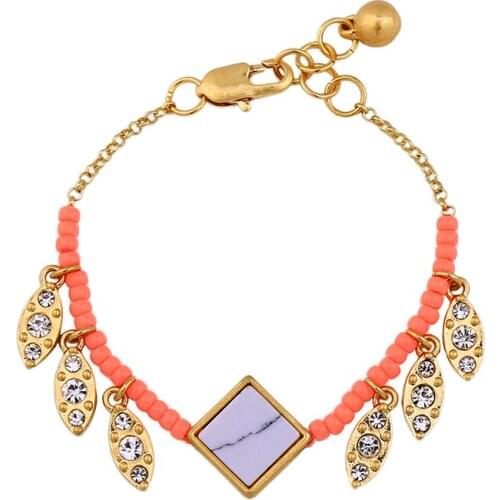 Bulk Price Women Fashion Jewelry Synthetic Stone Charm Bracelet For Women Geometric Leaf Pendant Gold Color Bracelets Hot sale