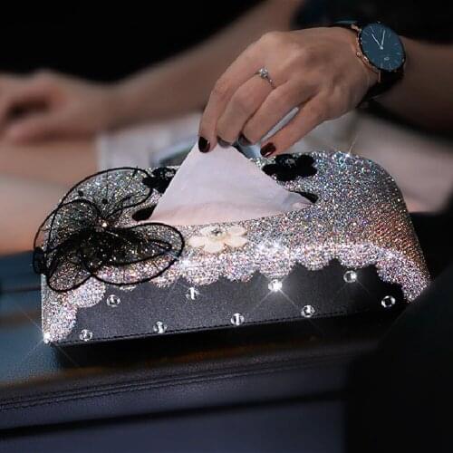 Luxury Crystals Rhinstone Bling Car Tissue Box Case Fashion Home Paper Towel Storage Covers for Women Girl