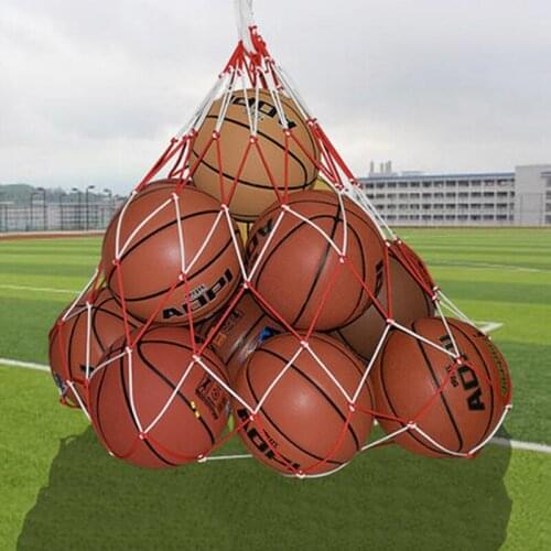 Portable Large Ball Pocket Bold Solid For Volleyball Football Basketball Net Mesh Bag Red And White Stitching Outdoor