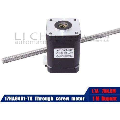 Free shipping 1.7A 70N.cm NEMA 17 Through screw stepper motor 17HA6401-T8*4 200MM linear stepper motor For 3D Printer accessor