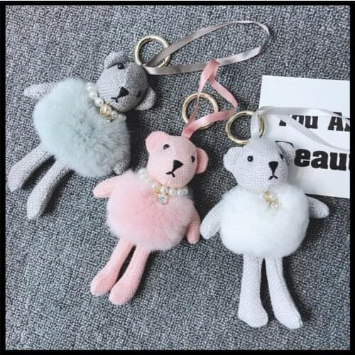 Cute Rex Rabbit Plush Skirt Bear Keychain Cartoon Doll Gift Bag Pendant Key Chain