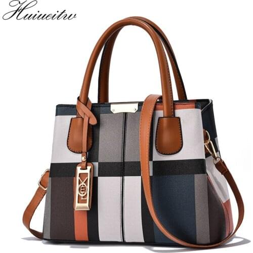HUIUEITW Stitching Wild Messenger Bags Designer Brand Plaid Shoulder Bag Female Ladies Totes New Luxury Handbag Women
