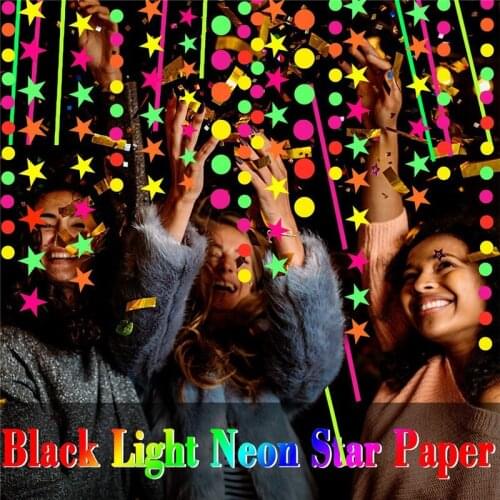 Luminous Star Paper Garlands Neon Streamer UV Black Light Reactive Glow in the Dark Kid Birthday Fluorescent Party Wedding Decor