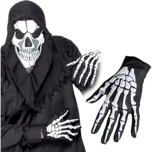 1 Pair Cycling Bicycle Motorcycle Halloween Skull Claw Bone Skeleton Gloves Goth Racing Full Finger Touch Screen Glove For T84E