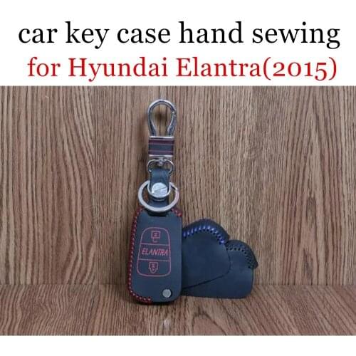 Only Red factory promoted key holder case smart car key bag hand sewing genuine leather quality for Hyundai Elantra(2015)