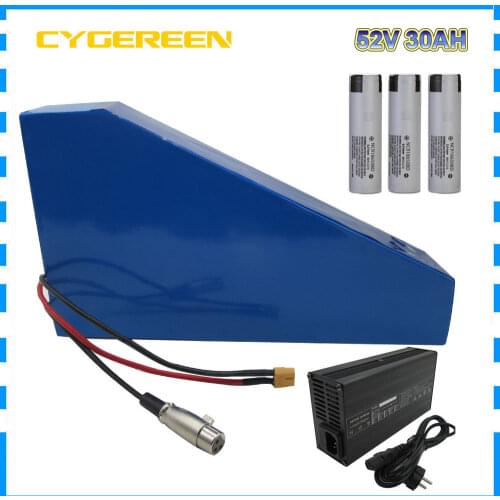 2000W 52V 30AH triangle battery pack 14S 51.V 32AH lithium ebike bateria akku use Panasonic 18650 cell with bag 58.8V 5A Charger