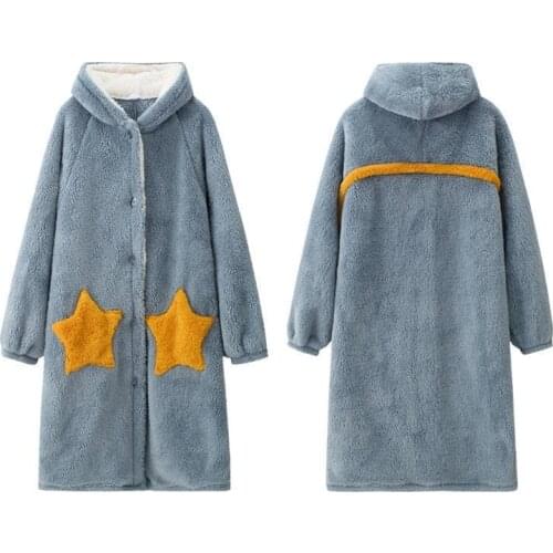 Keep Warm Women Thick Robe Gown Sexy Star Hooded Sleepwear Winter Flannel Kimono Nightgown Sweet Girl Ladies Home Clothes Dress
