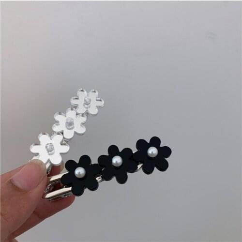 Vintage Punk Transparent Crystal Flowers Hair Clip Imitation Pearl Metal Girl Headdress Accessories Hairpin New Women Hair Pins
