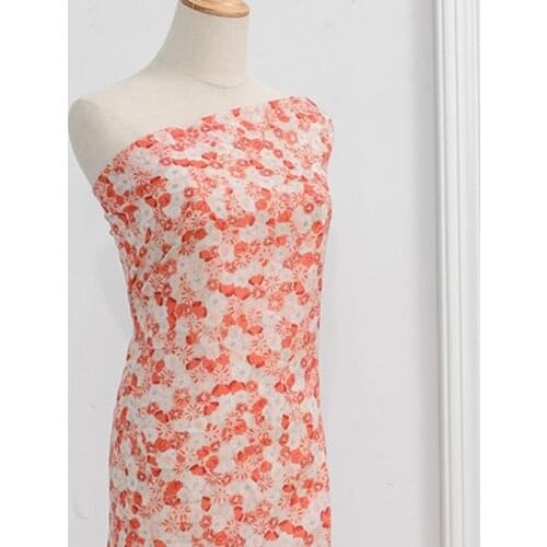 High quality natural pure ramie fabric Red sunflower Printing patchwork High end designer robe shirt dress tissu